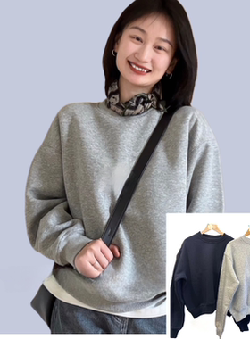 Aritzia家版型圆领卫衣女大码纯棉重磅高品质宽松慵懒风落肩套头