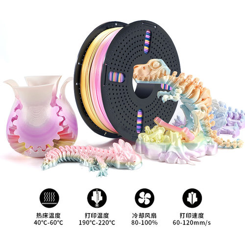 3D打印机耗材PLA丝绸彩虹渐变哑光PLA+耗材1.75mm排线整齐1kg厂家