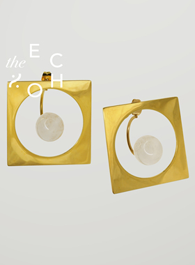 theECHO唤应「方圆 」18K镀金 天然白水晶 超轻耳环 佩戴舒适 女