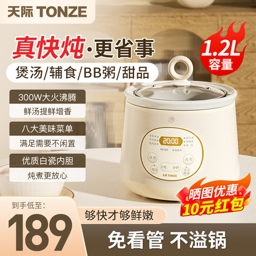 天际电炖炖锅陶瓷煮粥煲汤炖汤锅家用小型全自动BB电砂锅1一2人