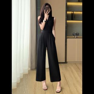 夏季韩版气质设计感西装绑带连体裤女垂感高腰显瘦无袖连衣裤套装