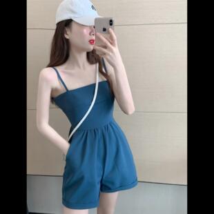 套装 小个子连体衣高腰显瘦女神范抹胸吊带连身连体短裤 女 新款 夏季