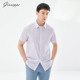 涤纶混纺修身 乔治白夏季 上衣潮 衬衫 休闲撞色尖领条纹半袖 男士 短袖