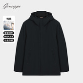 鹅绒 乔治白男士 冬季 连帽中长款 藏青色羽绒服保暖纯色外套