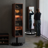 实木全身镜家用落地玄关全身镜旋转镜柜简约现代黑胡桃木收纳书柜