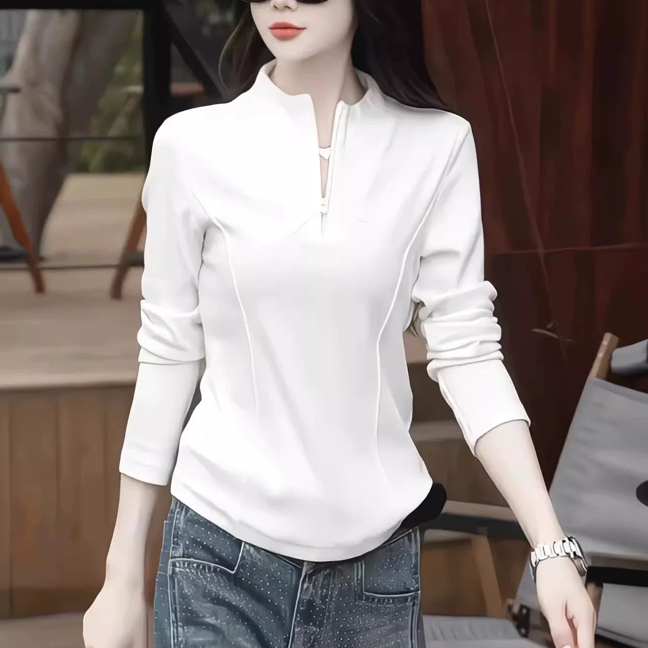 欧货时尚拉链立领长袖卫衣