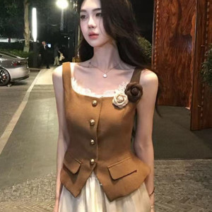 夏季超火穿搭一整套女立体花朵蕾丝背心气质上衣百搭半身裙两件套