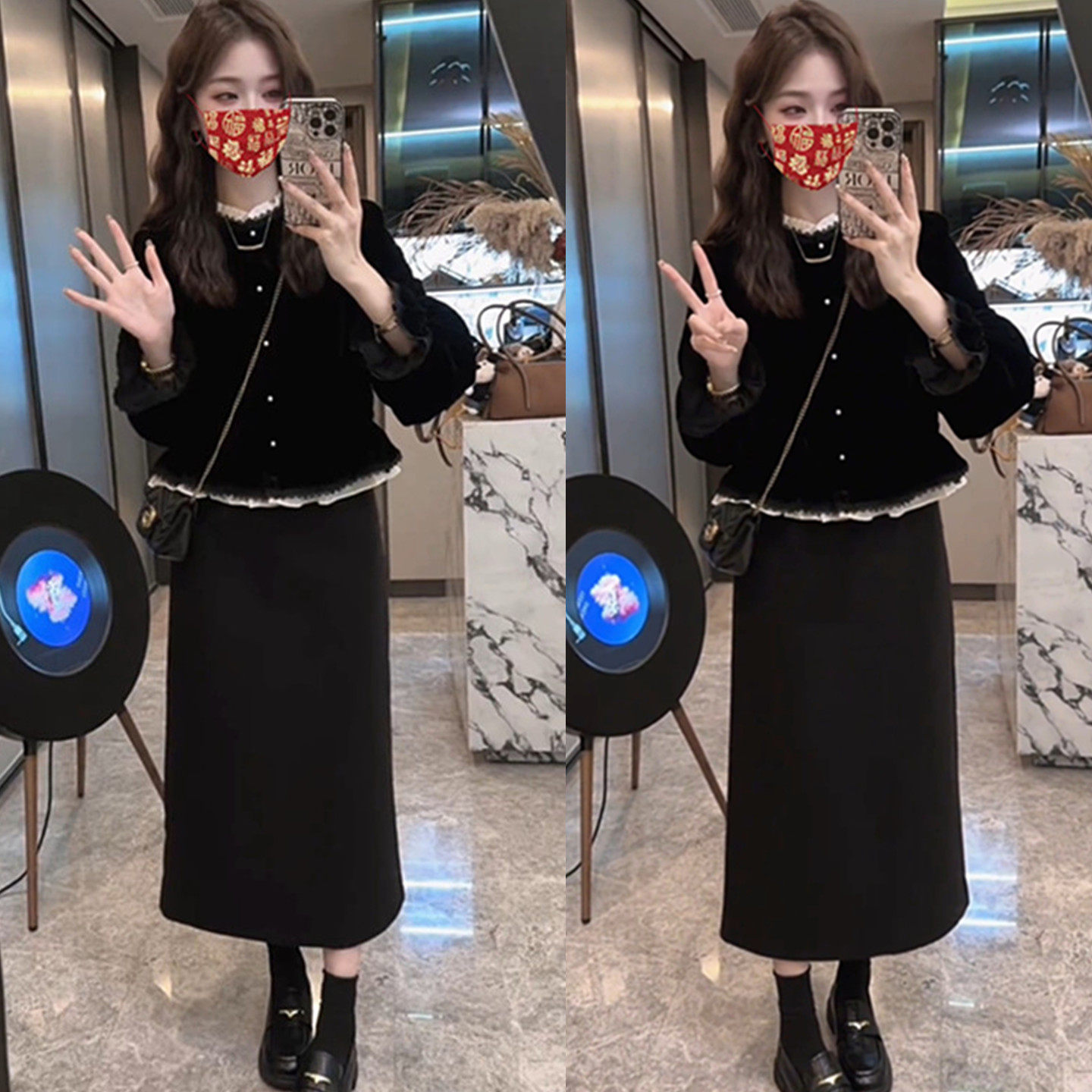 法式轻奢蕾丝拼接丝绒别致独特衬衫女秋冬高腰显瘦半身裙两件套潮,女装/女士精品,时尚套装,淘宝优惠券,粉丝福利购,淘宝优惠卷