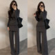 今年秋冬超火流行一整套高领长袖 上衣高腰微喇休闲裤 显瘦两件套潮