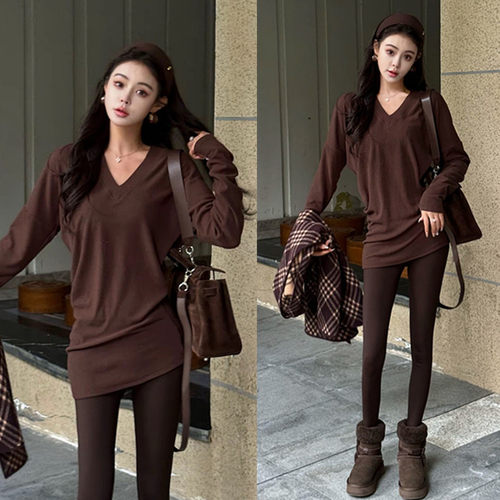 不规则磨毛蝙蝠袖V领T恤裙女