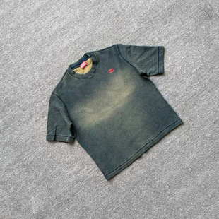 D意大利街头潮牌男装欧美男士水洗做旧针织短款套头卫衣出口