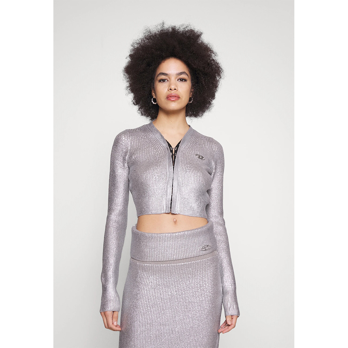 D意大利摇滚街头潮牌女装欧美女士修身短款针织羊毛烫银毛衣小众