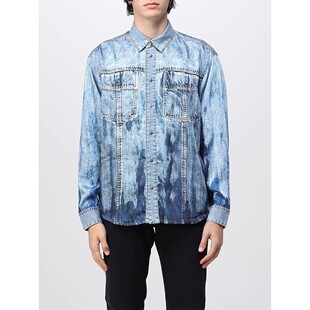 D意大利街头潮牌男装欧美男士数码印花牛仔外套衬衫上衣出口小众