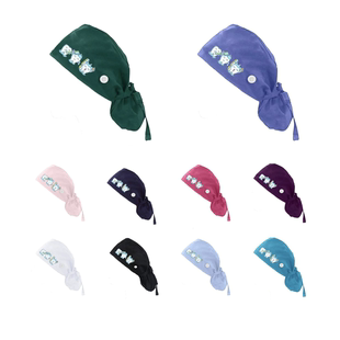 可爱卡通印花护士帽男女通用系带手术室医生工作帽