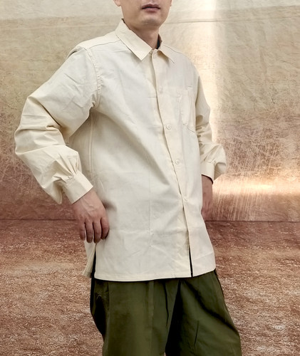 纯棉粗布中式复古汉服长袖衬衫