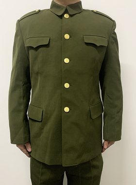 绿色马裤呢套装男士冬中老年防寒保暖加厚正装西服中山装绿色套装