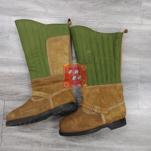 库房中筒翻毛皮地勤毡靴男士冬季保暖抗冻纯羊毛内里高筒靴子