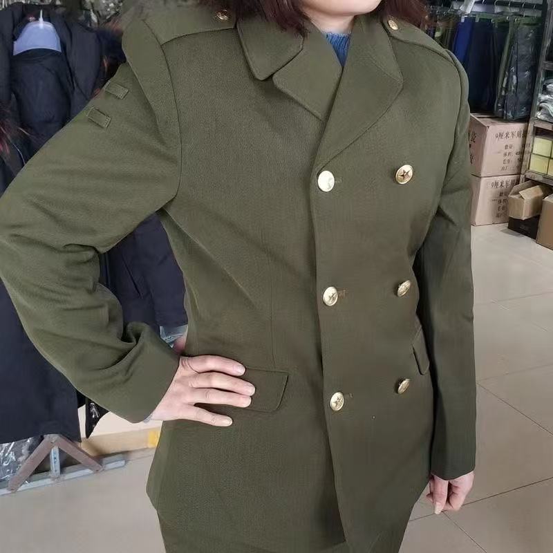 87女马裤呢冬常服老款西装套装双排扣绿色翻领不起球冬季加厚毛料