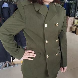 87女马裤呢冬常服老款西装套装双排扣绿色翻领不起球冬季加厚毛料