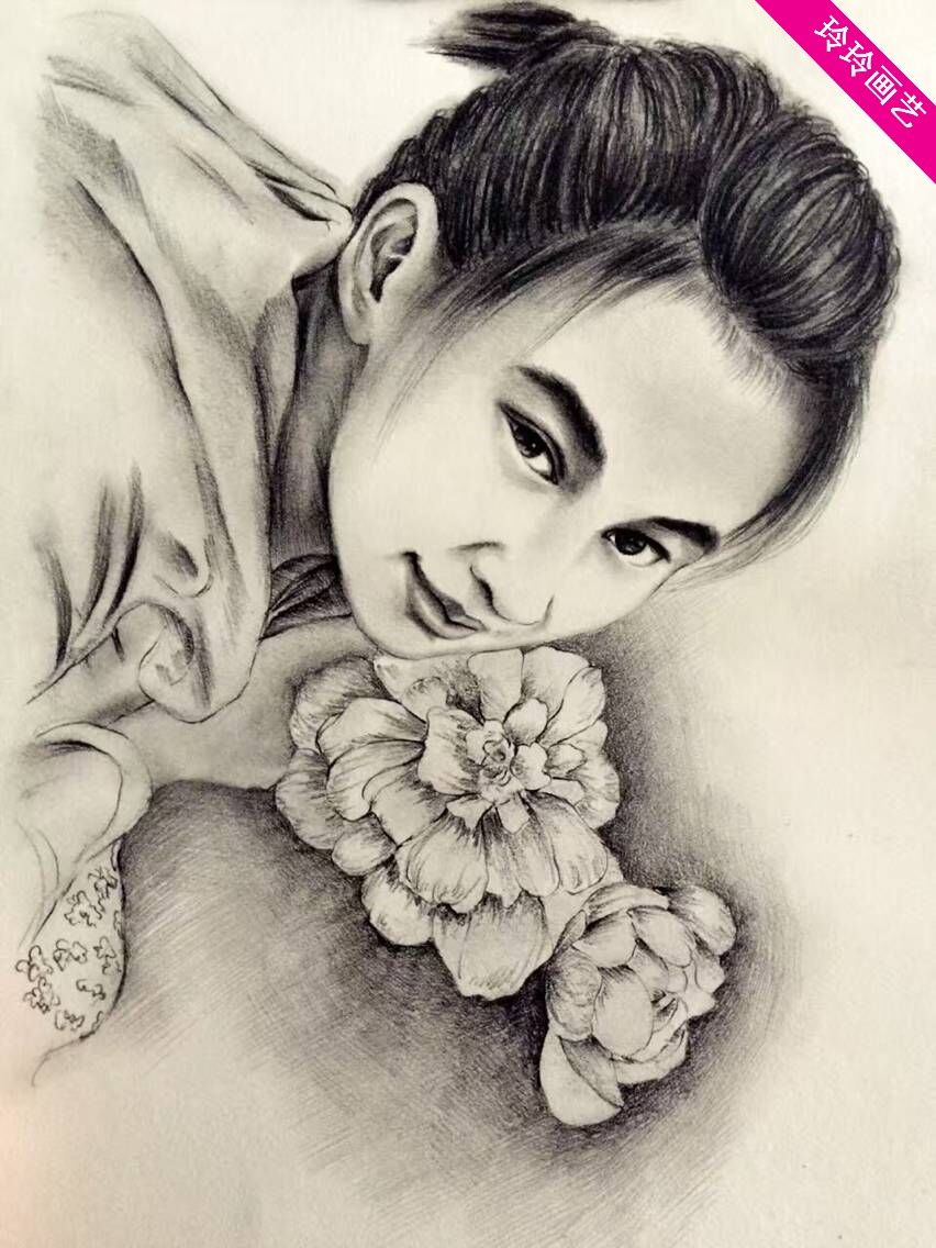 铅笔纯手绘自画像定做 送朋友自己diy 手工素描画代画 素描头像