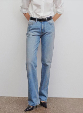 THERSTUDIO ROW 牛仔裤女新款垂感腰浅色宽松显瘦直筒拖地长裤