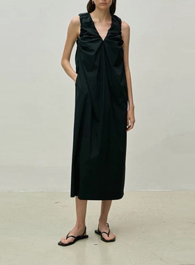 THERSTUDIO ROW欧美小众通勤褶皱双V领A字显瘦连衣裙吊带中长裙