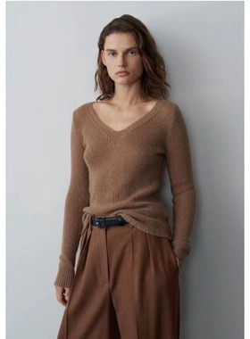 THERSTUDIO ROW羊绒针织衫女新款V领套头纯色毛衣修身羊毛上衣