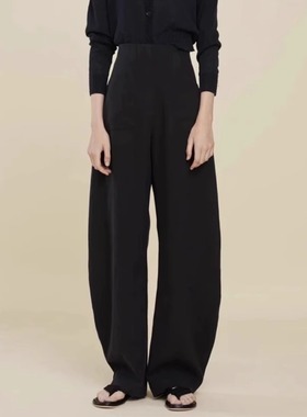 THERSTUDIO ROW阔腿裤女2024亚麻极简弧形腰直筒长裤垂感镰刀裤
