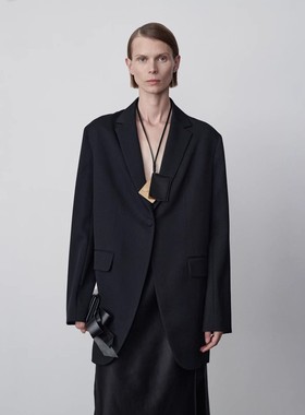 THERSTUDIO ROW一粒扣羊毛西装简约宽松通勤长袖黑色西装外套女