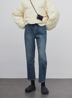 THERSTUDIO ROW有机弹力赤耳牛仔裤女24秋冬加厚保暖高腰直筒裤