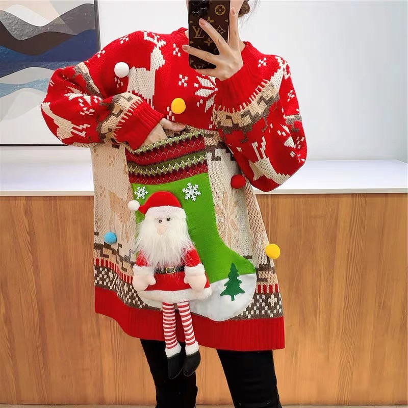 圣诞丑毛衣女成人亲子红色绿色情侣圣诞节麋鹿服装主题氛围费尔岛