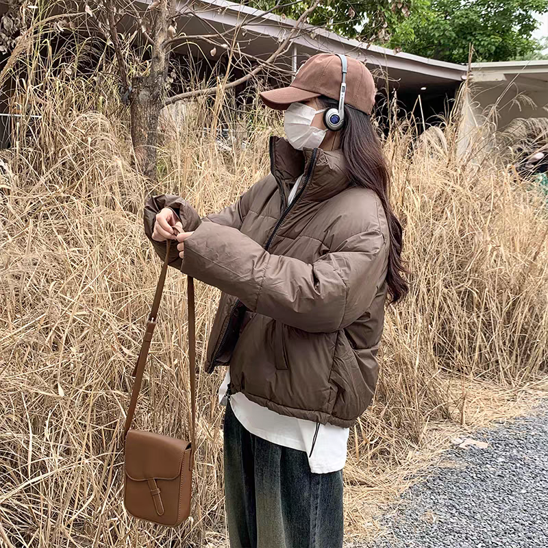 咖色短款立领羽棉服女冬2025棉衣/棉服