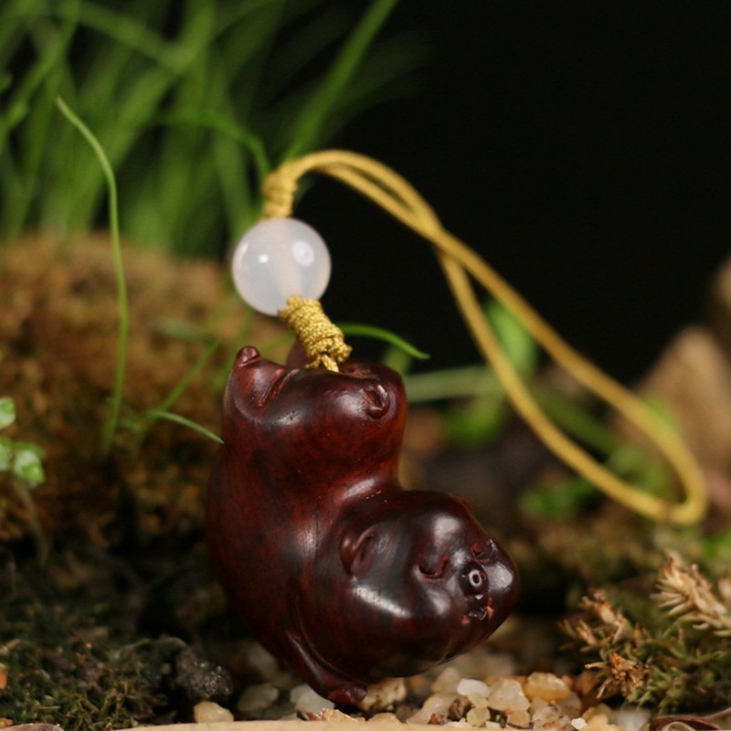 印度小叶紫檀木雕刻红木挂件饰品包包汽车钥匙手机挂链动物小飞猪