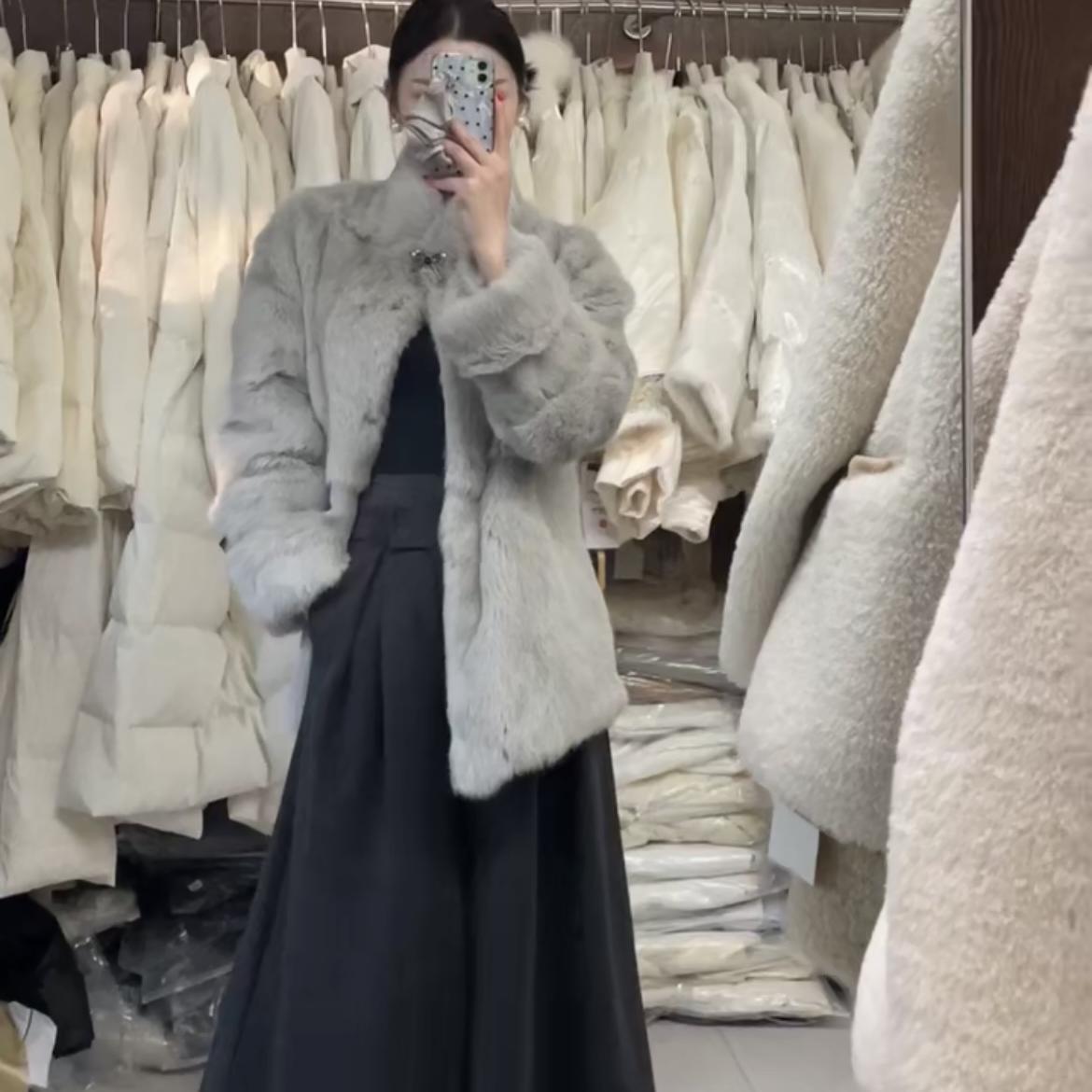 韩国中长款整皮兔毛皮草