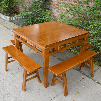 实木四方桌老式八仙桌新中式简约仿古家用饭店农家乐商用餐桌餐椅