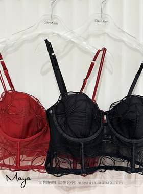 国内代购CK内衣25秋季女士黑标蕾丝花边拼接聚拢钢圈文胸QF8351AD