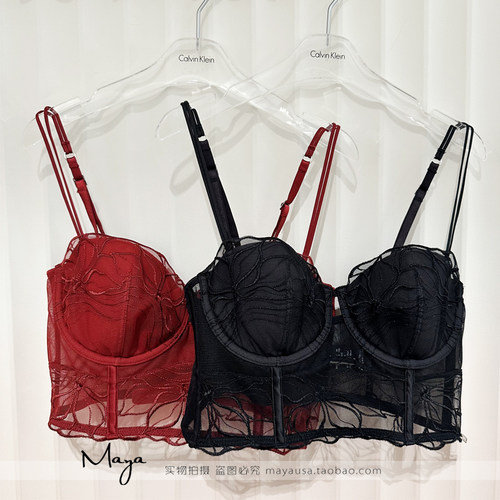 国内代购CK内衣25秋季女士黑标蕾丝花边拼接聚拢钢圈文胸QF8351AD
