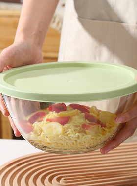 2100ml带盖玻璃和面盆家用食品级打蛋糕沙拉料理玻璃拌馅泡面汤碗