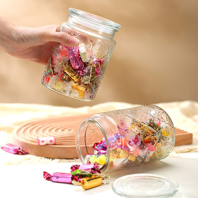 玻璃复古储物罐零食海棠花坚果干果密封罐厨房家用收纳食品级罐子