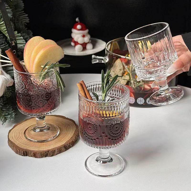 复古浮雕混合花纹家用酒杯喝水杯红酒杯高脚杯饮料果汁杯多款可选