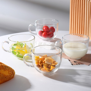 透明牛奶杯有盖勺早餐杯果汁杯大容量咖啡杯家用泡麦片水杯玻璃杯