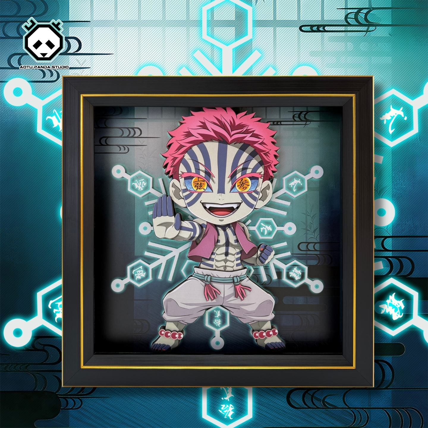 鬼灭之刃无限城上弦猗窝座二次元动漫周边纸艺立体画桌搭摆台挂画