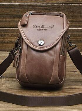 男士6寸7寸牛皮手机腰包 真皮穿皮带多功能户外休闲单肩斜挎小包