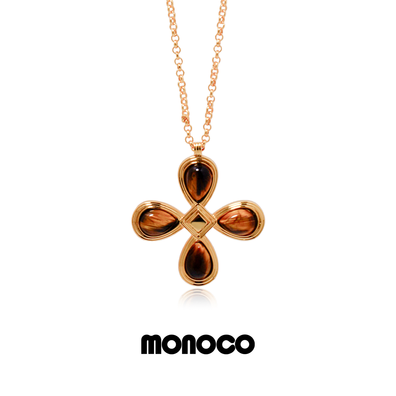 MONOCO 脊纹镀金四叶图腾美拉德复古巴恩风毛衣链长项链