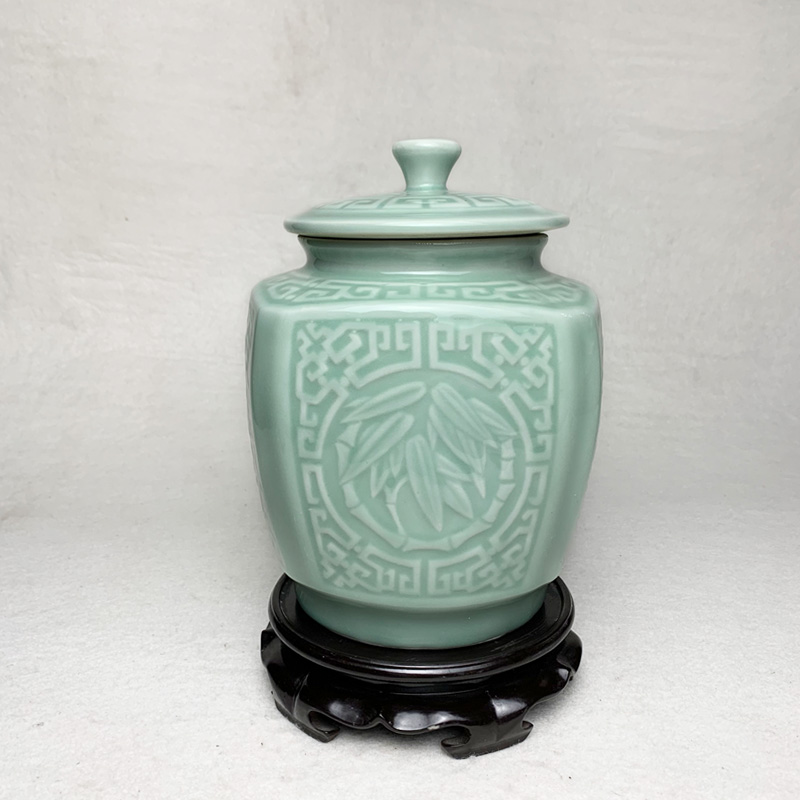 茶叶罐龙泉糖罐方形罐瓷器青瓷罐