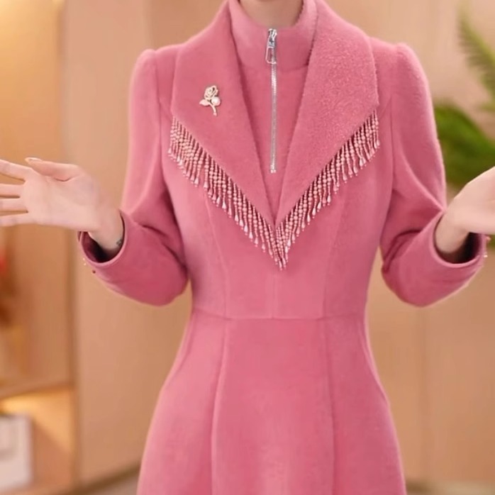 雪花绒冬季加厚保暖流苏优雅礼服