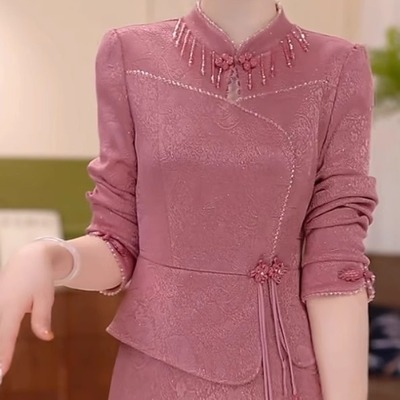 高档莱雅精纺假两件礼服裙