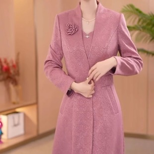 高档提花软精纺风衣外套连衣裙两件套2025秋季新款端庄优雅礼服裙