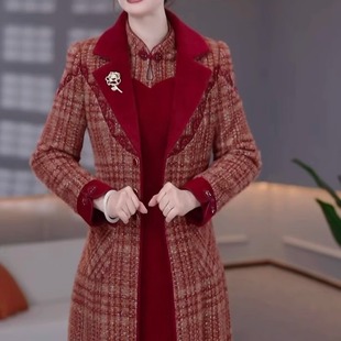 高档贵妃绒夹棉两件套改良旗袍礼服裙2025冬季新款加厚保暖套装裙
