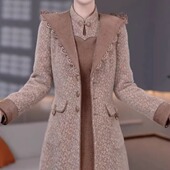 高级贵妃绒超声波夹棉大衣 连衣裙两件套装 2025秋冬加厚保暖套裙